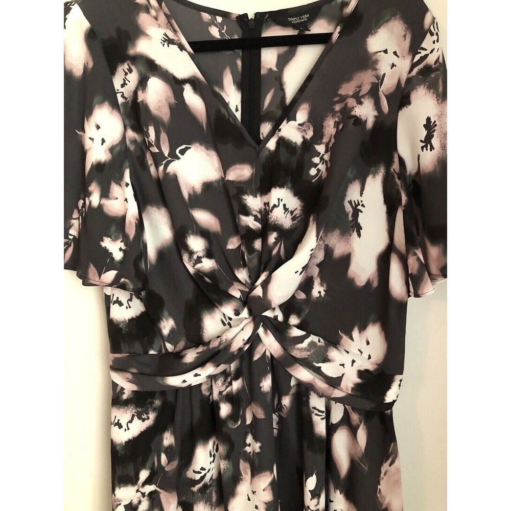 SIMPLY VERA VeraWang Womens Size L Dress Charcoal Pink Floral Hi Low Dress - Picture 2 of 10